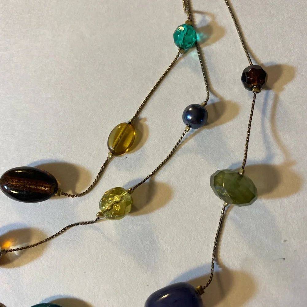 Lia Sophia, Mural Retired Necklace, Multicolored Beads, Brown, Blue, Green, Gold - Picture 3 of 7